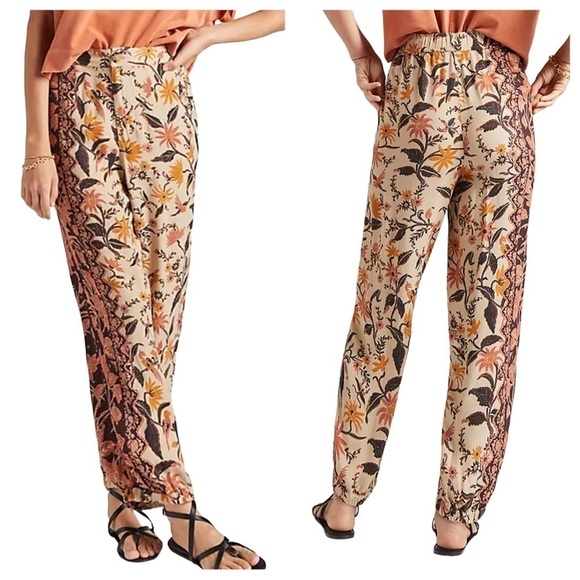 Anthropologie Multicolored Floral Smocked‎ Balloon Leg Pants - Picture 1 of 8